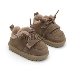 Boots 2023 New Winter Baby Snow Boots Leather Warm Plush Boys Shoes Soft Sole Nonslip Fashion Toddler Girls Boots J230816