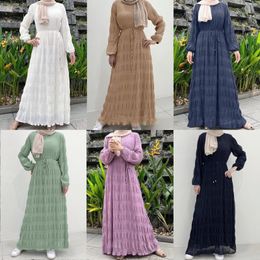 Ethnic Clothing Ramadan Middle East Muslim Robe Jilbab Abaya Solid Color Chiffon Long Sleeve Dress Malaysia Indonesia Women's Abayas