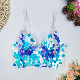 Women's Tanks Crop Top Fashion Nightclub Sequin Corset Bra Coquette Rave Festival Clothing Bustier Female Summer Party Sleeveless Vests