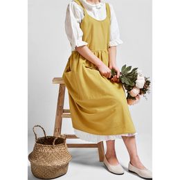 Aprons Korean Style Cotton Linen Gardening Coffee Shop Kitchen Aprons Cooking Baking Cleaning Restaurant Stylish Design Florist Apron 230815