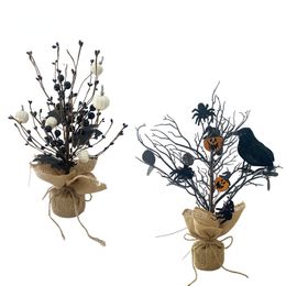 Faux Floral Greenery Creative Fake Plants Halloween Black Spider Crow Berry Tree Atmosphere Decorations Home Decor Artificial 230815