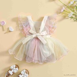 Girl's Dresses Infant Girls Romper Skirt Square Collar Sleeveless Bow Decor Princess Dress White/ Multi-color R230816