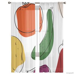 Curtain Art Color Block Fruit Tulle Sheer Curtains for Bedroom Kitchen Decor Curtains Hotel Drapes