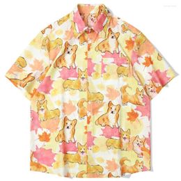 Men's Casual Shirts Summer Short Sleeved Tops Hawaiian Men Shirt Cute Dog Print Beach Wear Clothing