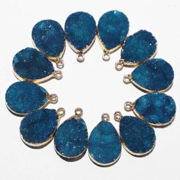 Pendant Necklaces Natural Stone Agate Water Drop Druzy Druse Tooth Necklace Blue Crystal Gilded Edge DIY Jewellery Accessorie Wholesale 7Pcs