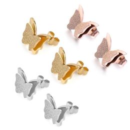 Stud European American Fashion Gold 3D Butterfly Titanium Earring Luxury Designer Stainless Steel Matte Finish Animal Drop Delivery Dhzpf