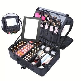 Large Capacity Waterproof Travel Makeup Train Case with Adjustable Dividers, Mirror, and Accessories - Perfect for Professional Makeup Organization