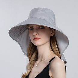Wide Brim Hats Bucket Hats Women Fashion Ponytail Bucket Hats With Neck Flap Summer UV Protection Sun Hat For Female Outdoor Wide Brim Beach Caps 230816