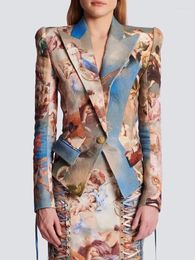 Two Piece Dress DesireFair Spring And Autumn Models Printed Blazer Straps Jacket Top Package Hip Half-Body Skirt Elegant Slim High Street