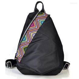 School Bags Women's Personalised Ethnic Style Oxford Fabric Embroidery Contrast Panel Casual Backpack