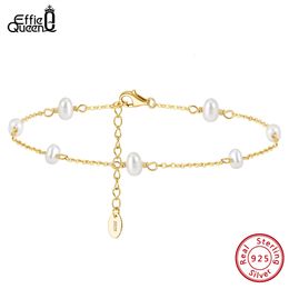 Anklets Effie Queen 925 Sterling Silver Natural Pearl Chain Anklet for Women Ankle Bracelet On Leg Foot Trendy Summer Beach Jewellery SA37 230816