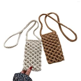 Storage Bags Multi-Purpose Knitted Water Cup / Mobile Phone Solid Color Crochet Hollow-out Bag Woven Cell