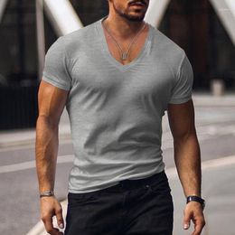 Men's T Shirts T-shirt Cross-border Clothing European And American Foreign Trade V-neck Solid Color Casual Short Sleeved T-shi