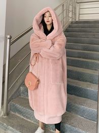 High Qaulity Long Faux Rabbit Fur Coat With Hood Women Fashion Long Sleeve Thick Warm Winter Fur Jacket Manteau Fourrure