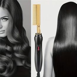 Multi-Functional Copper Hot Comb Hair Straightener - Dry and Wet Hair Straightening Brush for Smooth and Shiny Hair