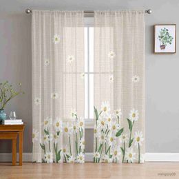 Curtain Flower Daisy Tulle Curtains for Living Room Bedroom Decoration Chiffon Sheer Kitchen Window Curtain Drapes R230816