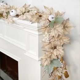 Faux Floral Greenery Autumn Maples Leaf Pumpkin Berry Garland Fall Mantle Fireplace Thanksgiving Halloween Christmas Farmhouse Harvest Decoration 230815