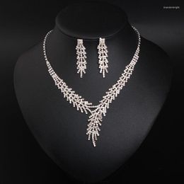 Necklace Earrings Set European And American Minimalist Zircon Bride Jewellery Rhinestone Dress Accessories