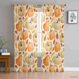 Curtain Thanksgiving Maple Leaf Farmhouse Tulle Sheer Curtains for Bedroom Kitchen Decor Curtains Hotel Drapes R230816