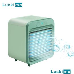 Other Home Garden Portable Mini Air Conditioner Desktop Fan 5000Mah Usb Rechargeable Cooler Table Cooling Mist Humidifier For Offi Dhpq8