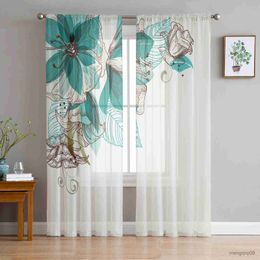 Curtain Flowers Leaves Bedroom Tulle Curtains Hotel Home Decor Sheer Curtains for Living Room Chiffon Printed Drapes R230816