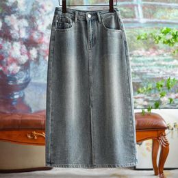 Skirts Fashion High Waist Midi Denim Skirt Summer Washed Straight Retro Pure Color Casual Office Lady Aesthetic Clothing