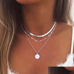 Pendant Necklaces 925 Sier Necklace Jewellery Womens Elegant Snake Chain Mtilayer Lotus Party Drop Delivery Pendants Dh14E