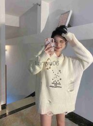 Men's Sweaters 2023FW Loose Knit Margiela Embroidery Sweater Men Woman High Quality Crewneck Vintage Damage Hole Sweatshirts White Pullover J230806