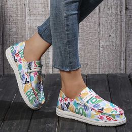 Dress Shoes 2023 Spring New Flat Women Shoes Fashion Canvas Print Lace Up Loafers Shoes Woman Lightweight Non-Slip Casual Flats FootwearL0816