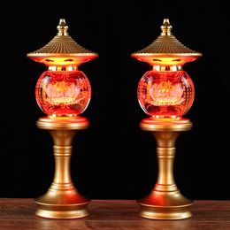 Decorative Objects Figurines Buddha Crystal Led Lotus Lamp Buddhist Supplies Colorful Buddha Front Lamp Eternal Flame Battery Plug-in Pair Decor Light 230815