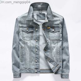 Men's Down Parkas Autumn men's denim jacket retro cotton motorcycle jacket men's ultra-thin elastic casual jeans jacket lapel jacket Z230816