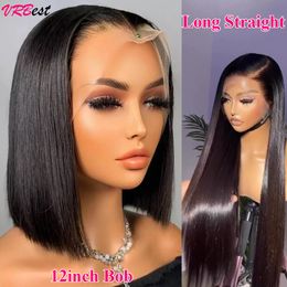 Synthetic Wigs 13x4 HD Transparent Straight Lace Frontal 12A Bob Wig Pre Plucked Glueless Full Front Human Hair For Black Women 230815