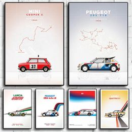 Cartoon Vintage Cars Canvas Painting Aesthetics Racing Motorsport Circuit Posters Track Car For Wall Art Racer Bedroom Decor Boys Gift No Frame Wo6