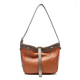 Evening Bags Luxury Full Grain Women's Genuine Leather Bag Bucket Handbag For Lady Underarm Soft Shoulder Cross-Body Messenger Pack