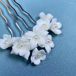 Hair Clips 2023 Fashion White Ceramics Flower Combs Women Tiara Accessories Bridal Wedding Head Ornaments Headwear Clip