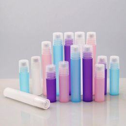 3 5 810ML Mini Gram Size Refillable Roll-On Empty Bottle Frosted Plastic Container Glass Roller Ball Clear Screw Cap Essential Oil Lip Lbto