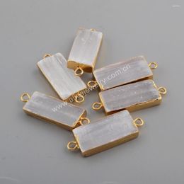 Pendant Necklaces 5PCS Rectangle Selenite Stone Healing Crystal Jewellery Accessories For Making Gold Plated Charm DIY Necklace