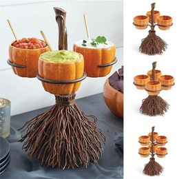 Decorative Objects Figurines Halloween Broom Pumpkin Cup Holder Separators Fruit Plate Ornaments Resin Tray 230815