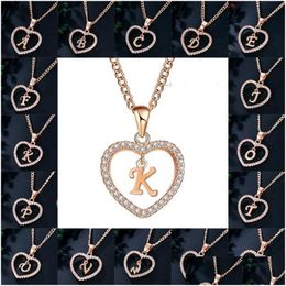 Pendant Necklaces 925 Sier Love Heart Alphabet Initial Necklace 26 Letters American European Diamond Jewelry Gift Drop Delivery Penda Dh9Xp