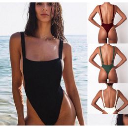 Bikinis Set Mj-41 Y One Piece Swimsuit Women Swimwear Female Solid Black Thong Backless Monokini Bathing Suit Drop Delivery Sports Out Dhmqi