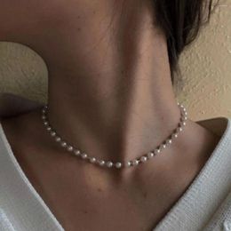 Chains Fashion Imitation Pearl Necklace Stainless Steel Chain Classic Elegant White Chokers For Women Men Vintage Beads