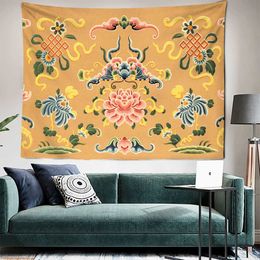 Tapestries Yellow Green Ancient Flowers Tapestry Retro Room Wall Background Decoration Wall Hanging Room Decor Mural