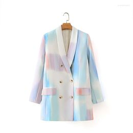 Women's Suits SuperAen Double Breasted Lapel Blazer Spring And Autumn 2023 Casual Mid-length Suit Woman Jacket Coat