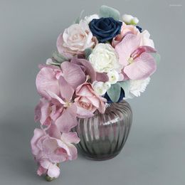 Wedding Flowers Baby Pink Waterfall Bouqet Silk Fabric Roses Cascading Bouquet Fleur Artificielle Mariage