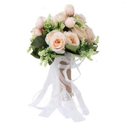 Decorative Flowers Artificial Rose Bridal Bouquet Modern Elegant Fake Flower For Wedding Decoration Pography Champagne