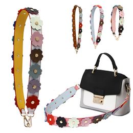 Bag Parts Accessories 58cm 90cm 110cm Genuine Leather Flower Rivet Shoulder Strap 3d Design Bag Strap Women Handbag Strap For Bag Accessories Handle 230815