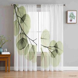 Curtain Green Leaf Nordic Sheer Window Curtains for Bedroom The Living Room Modern Tulle Curtains Drapes for Hotel Kitchen R230816