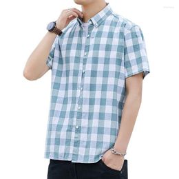 Men's Casual Shirts Cotton Short Sleeved Plaid Shirt Men Business Lapel Top Summer Comfort And Breathability Thin