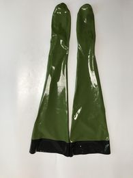 Women Socks Sexy Army Green Natural Latex Stockings High Tight Long Rubber Fetish Handmade