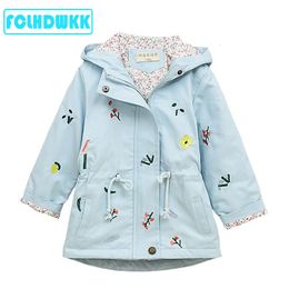 Jackets Spring Autumn Girls Windbreaker Coat Baby Kids Flower Embroidery Hooded Outwear For Coats Jacket Clothing 230815